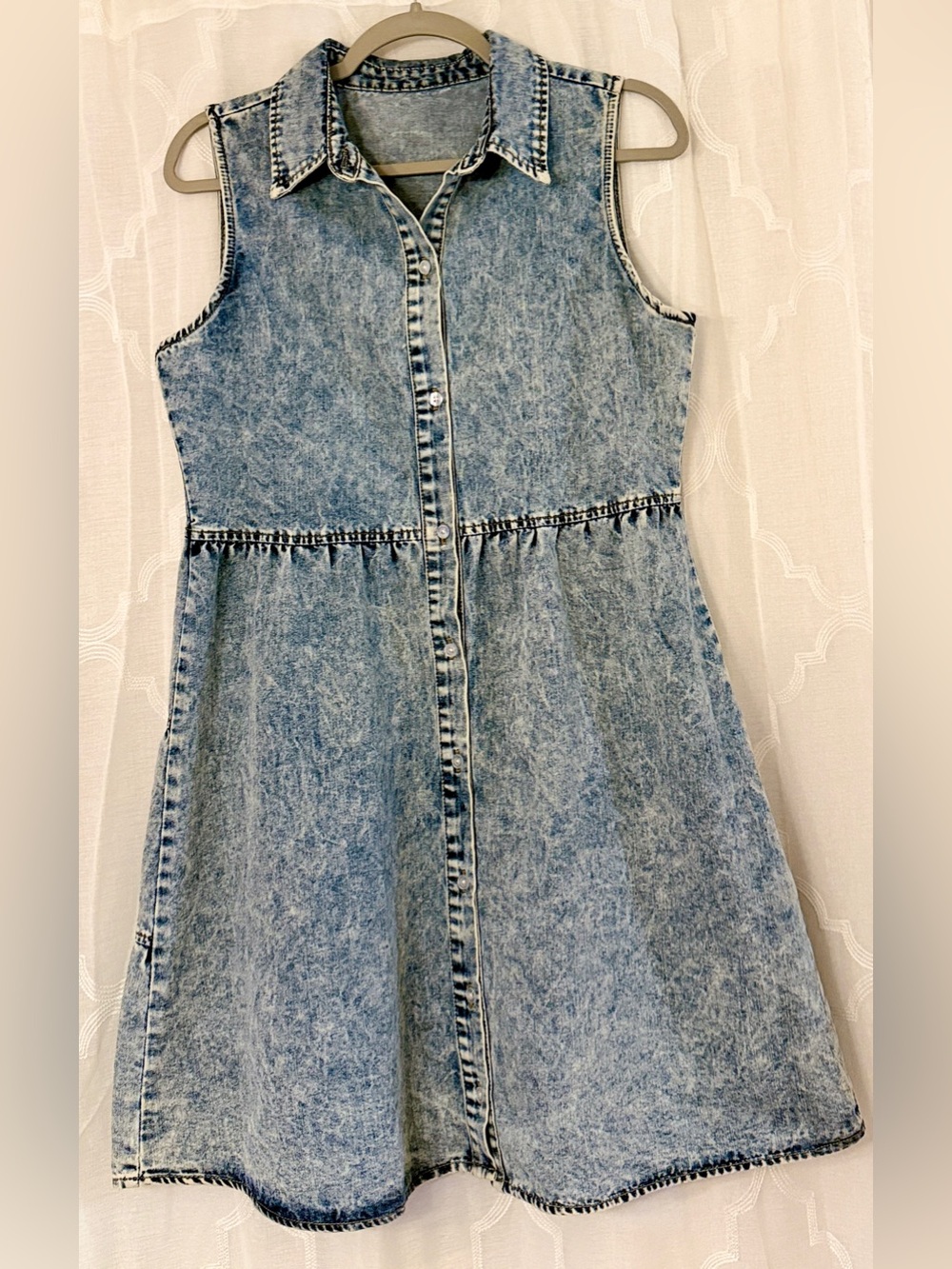Acid Wash Denim Sleeveless Shirt Dress Button Down Medium - Picture 3 of 8